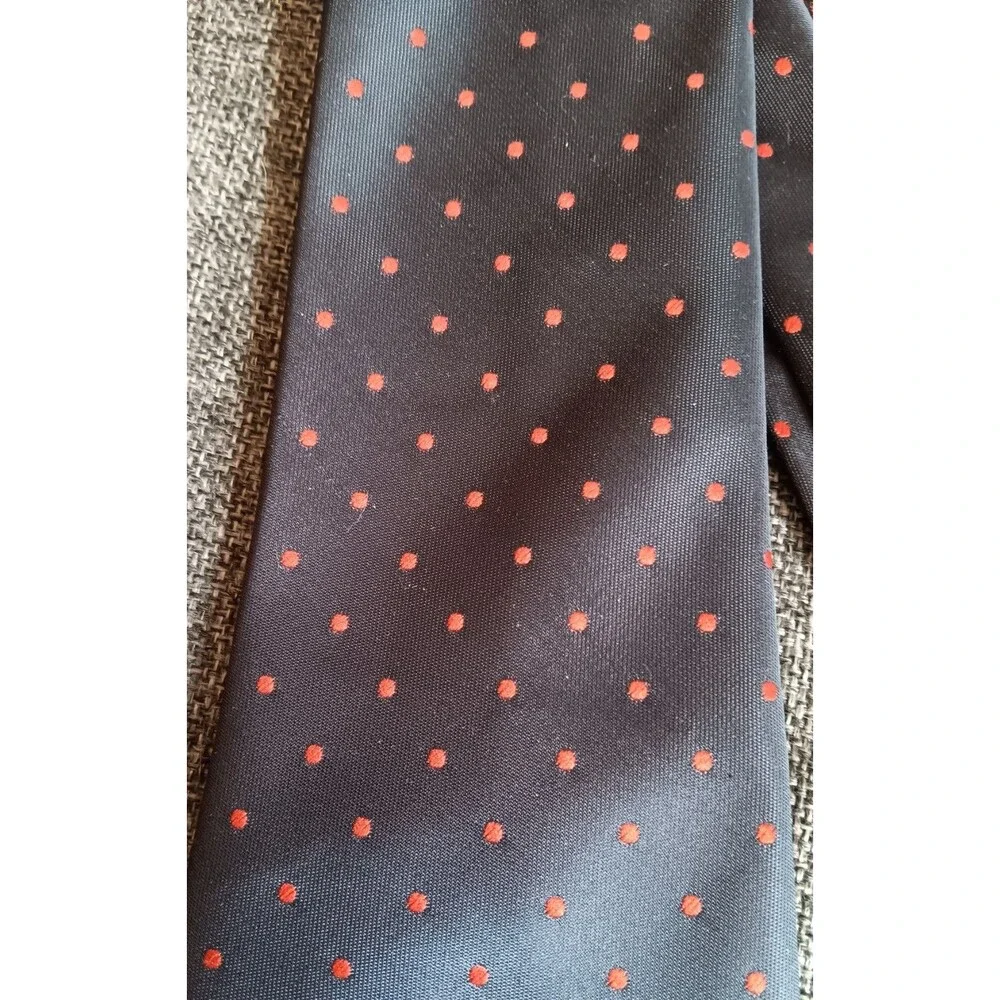 Tie 70s 80s 90s Y2K Mens Black Red Polka Dot 3.5 Wide 51 Long